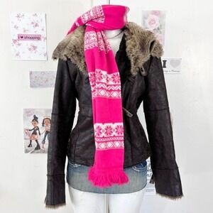 Rare Tupperware Hot Pink Fair Isle Fringe Scarf